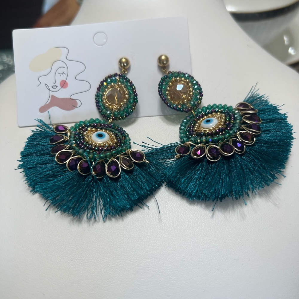 Elegant Teal and Gold Statement Earrings